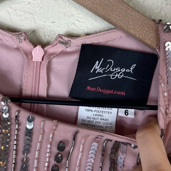 Mac Duggal Gown 93582 Embellished Sequin Belted Evening Dress Vintage Rose Sz 6 - Picture 5 of 12